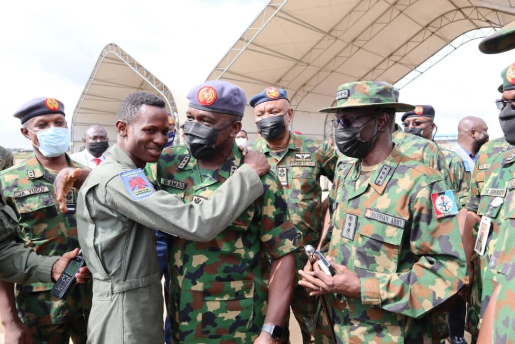 Emotions high as CDS, CAS meet gallant fighter pilot who survived crash after pummeling bandits in Zamfara forest