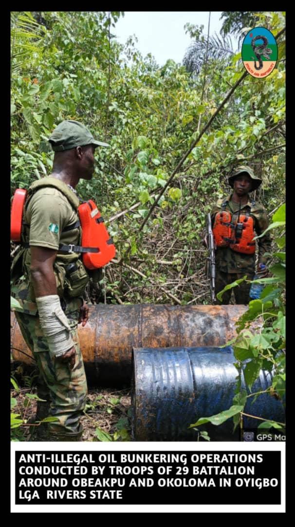 Niger Delta: Troops bust nineteen illegal refining sites, confiscate 589,000 litres of stolen products