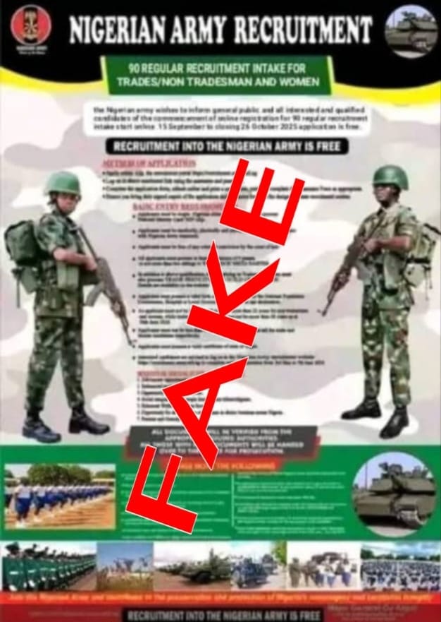 Nigerian Army Debunks Fake Recruitment Publication, Warns Public Against Fraudsters