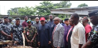 Gov Mbah Lauds DSS, Army, Others as He Inspects Arms Cache Seized From ESN Terrorists